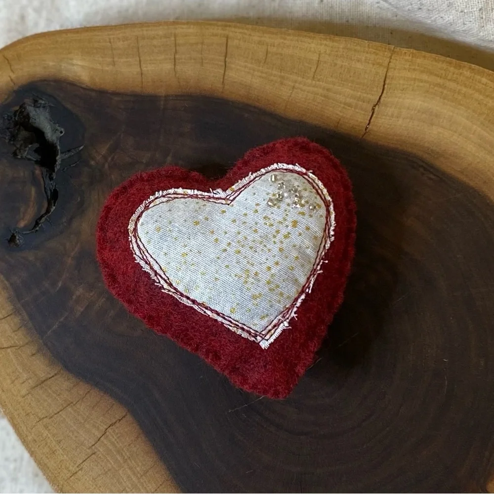 Valentine hearts  curated set bowl filler handmade hearts from fabric and yarn
